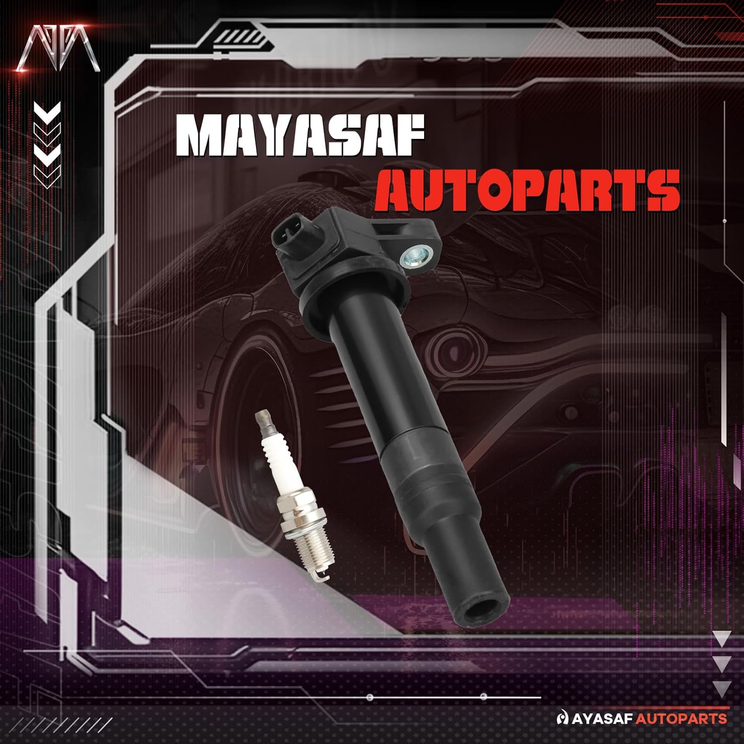 MAYASAF UF499 Ignition Coils and Spark Plugs Set of 4 Fit for Hyundai 2006 Accent, 2007-2011 Accent, for Kia 2006-2011 Rio/Rio5