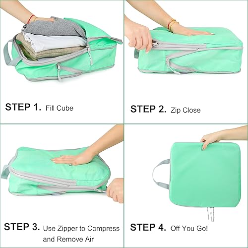 Miniatura 3 de COVAX Juego de 4 cubos de embalaje de compresión, organizadores de equipaje de viaje y cubos de almacenamiento (verde)
