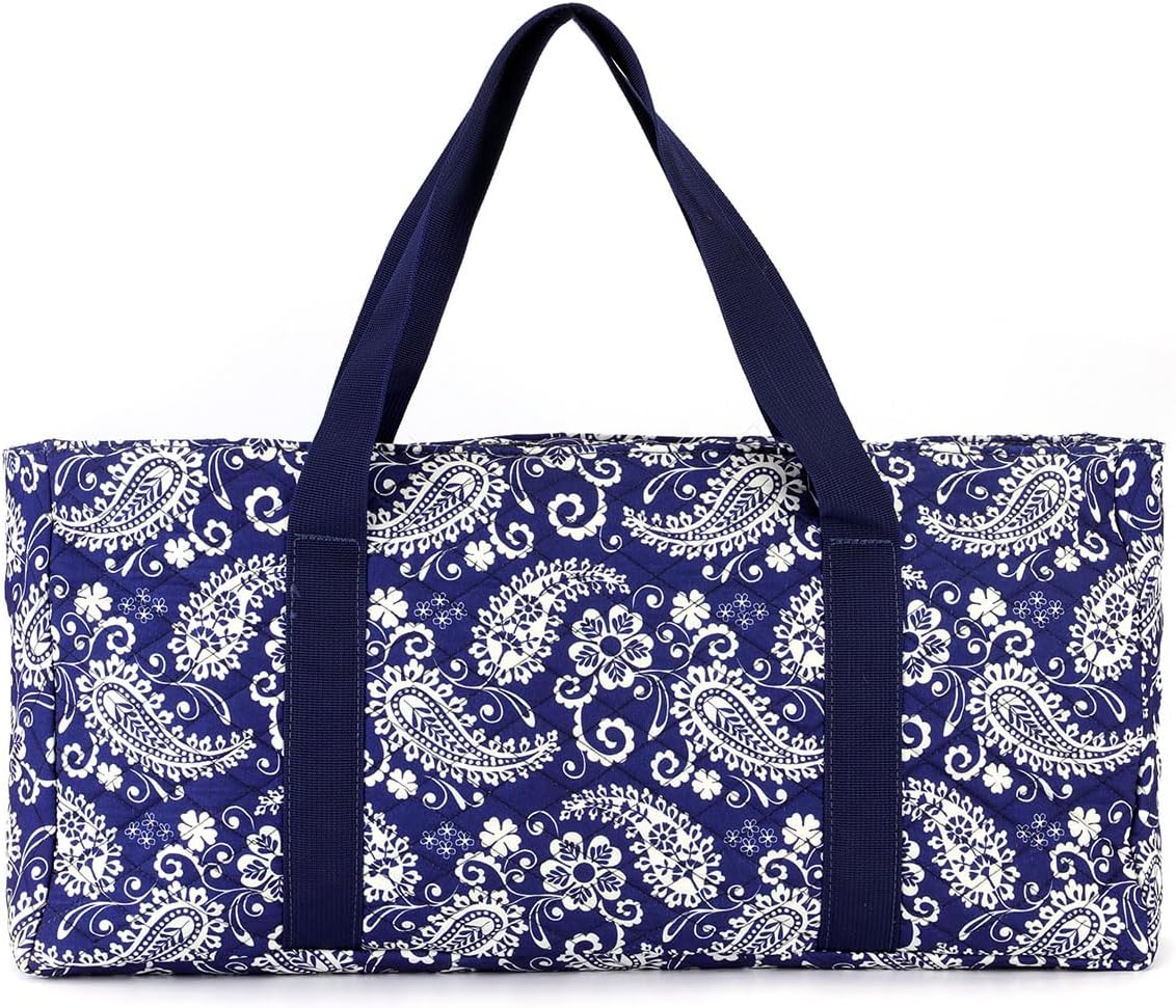 Empty Mahjong Bag Set – Blue Quilted Soft Case with 2 Wrappers for American Mahjong Tiles, Trays & Rack (Mahjong Case Only)