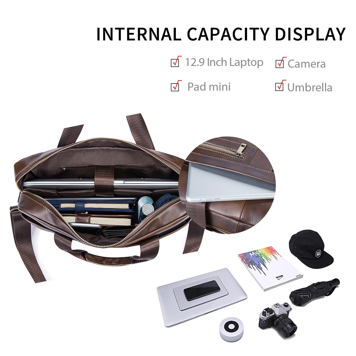 FANDARE Uomo Ventiquattrore Business Borsa a tracolla Pelle borse a spalla Impermeabile Borsetta Crossbody Messenger Bag