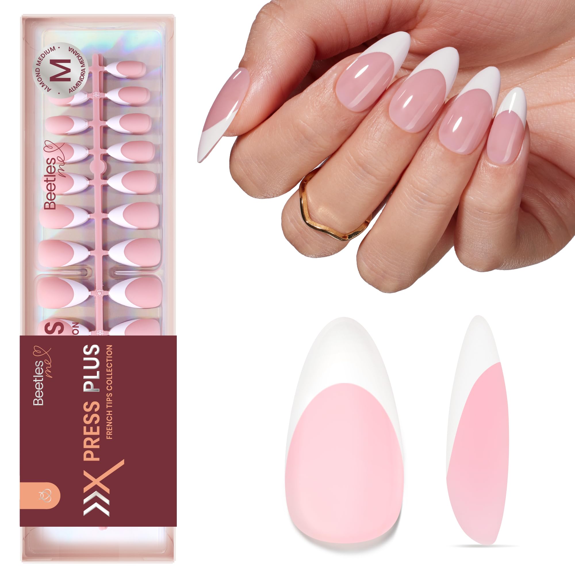 Beetles French Tips per spingere le unghie – 210 pezzi rosa French tip unghie unghie finte medie unghie unghie finte in gel morbido regalo fai da te per donne