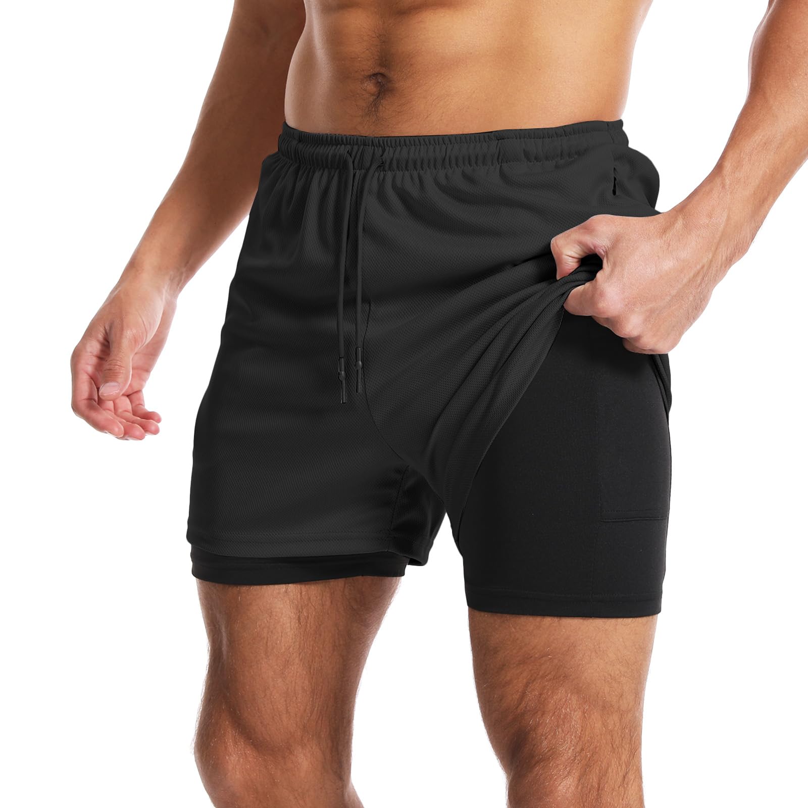 Aolesy Mens Gym Shorts with Liner 5 7 Lightweight Running Shorts Mesh Workout Athletic Shorts with 5 Pockets