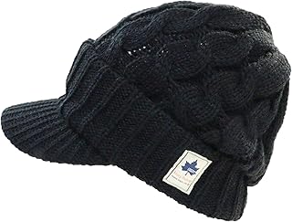 [ロゴス] ニット帽 つば付き ニットキャスケット 無地 ケーブル編み