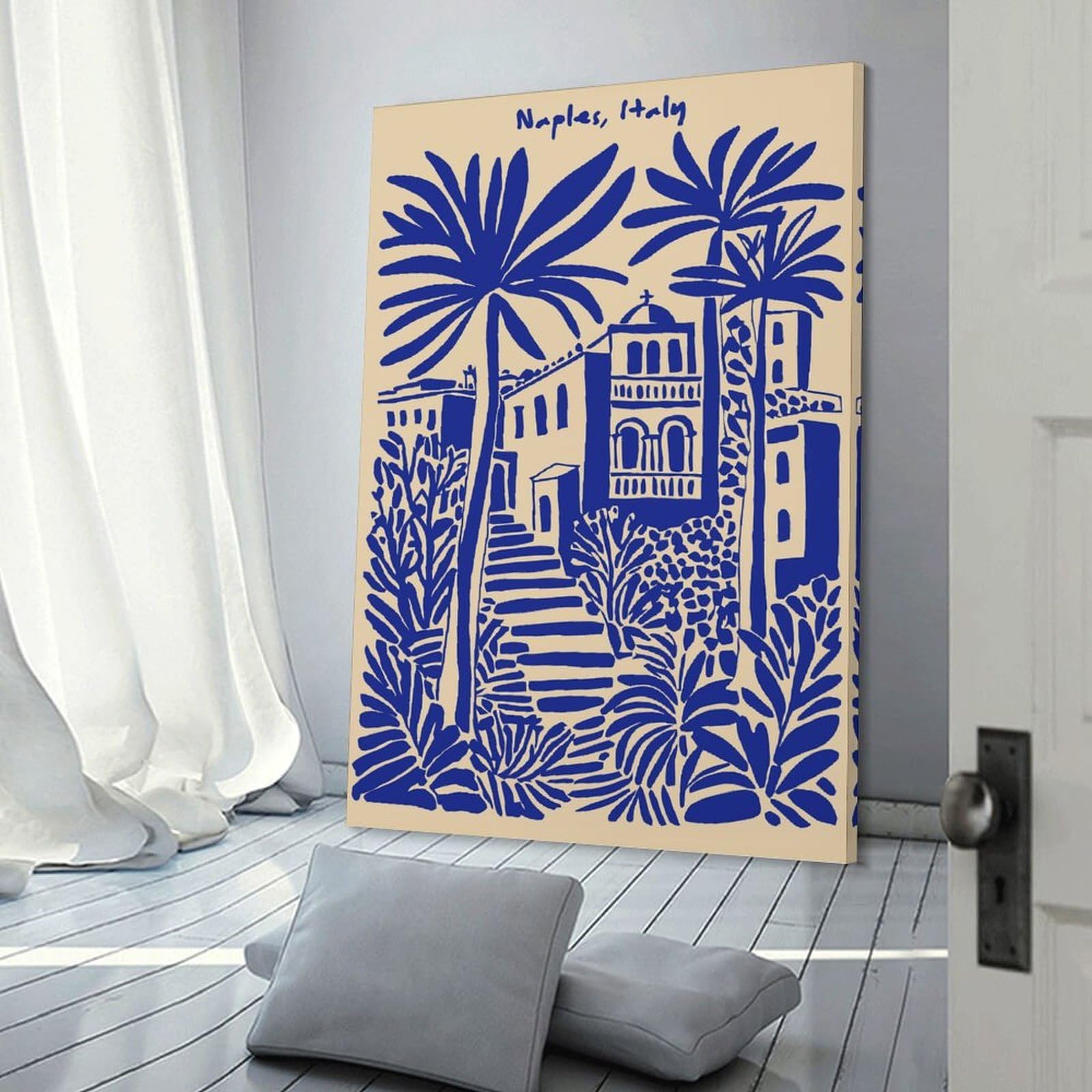Junmoney Frame-Style-1-1 Canvas Art Print Naples, Italy Illustration, 16X24inch(40X60cm), For Contemporary Homes, Apartments Or Offices, Decorative Canvas Decor For Home Updates