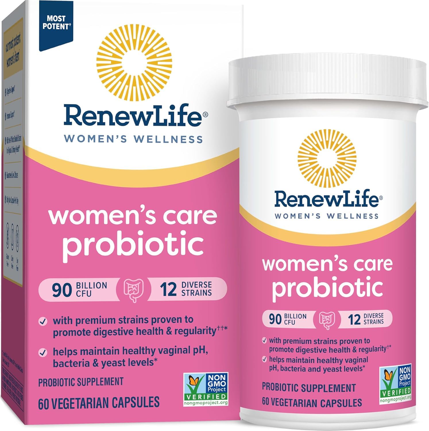 Women's Probiotic Capsules, Supports pH Balance for Women, Vaginal, Urinary, Digestive and Immune Health, L. Rhamnosus GG, Dairy, Soy and Gluten-Free, 90 Billion CFU - 60 Ct