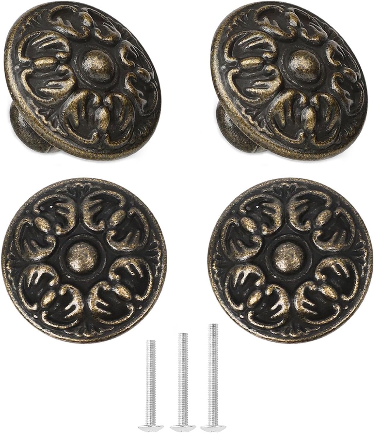 4X Antique Bronze Cabinet Knob Vintage Drawer Knob 30mm Vintage Dresser Pulls Oil Rubbed Rustic Touch Bronze Floral