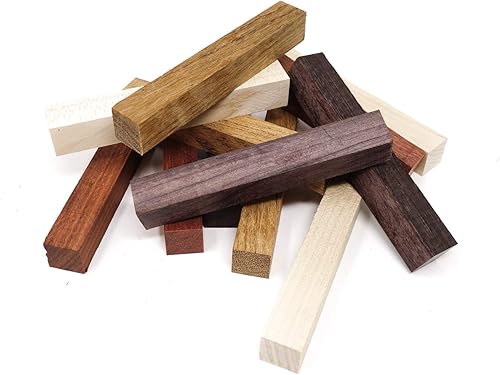 Miniatura 6 de Paquete de 24 suministros de torneado de pluma de madera exótica, manualidades de pluma de bricolaje madera de sangre, ébano mexicano, jatoba, arce