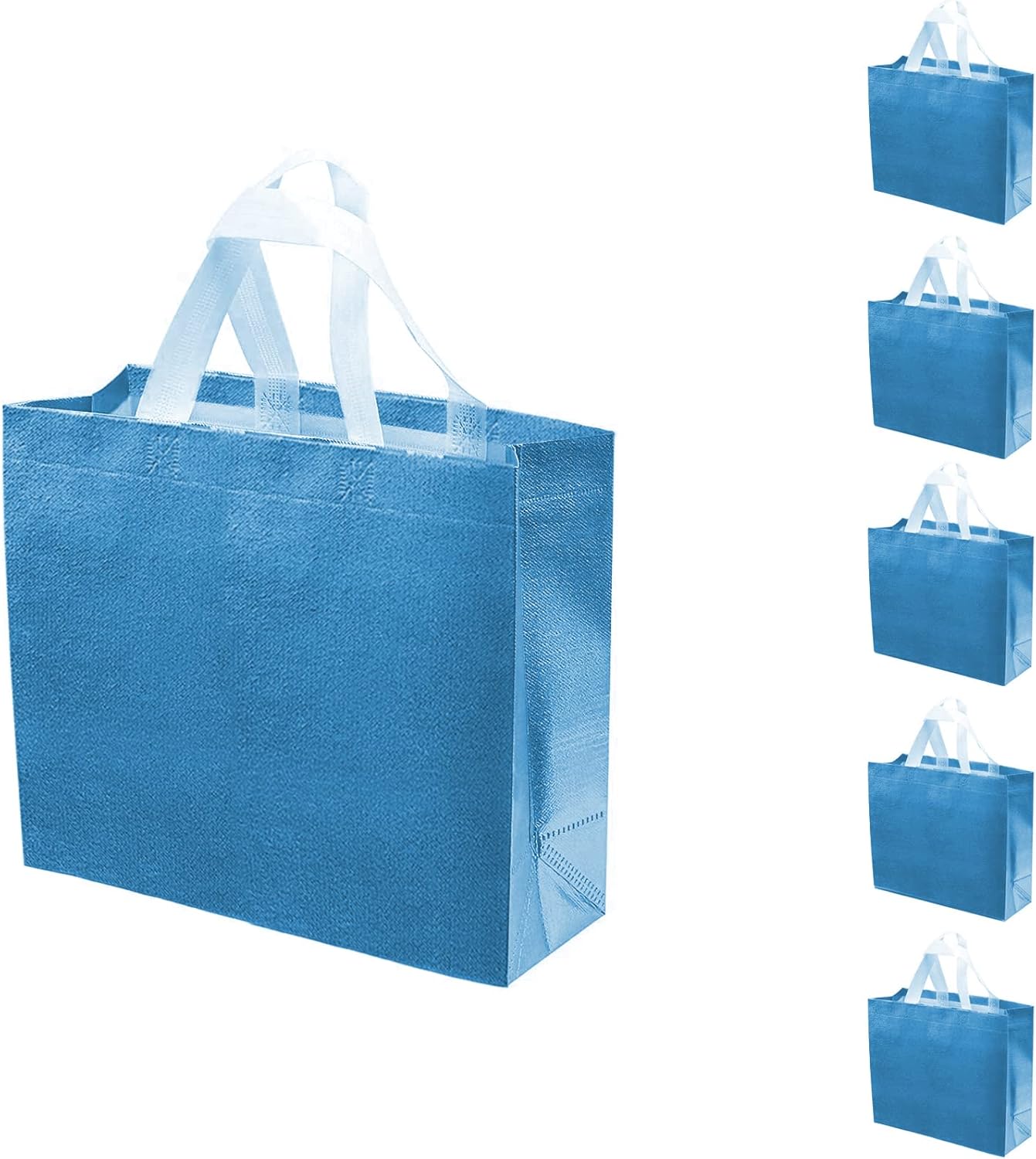 Set of 5 Glossy Reusable Grocery Bags Reusable Bags with Handles Bachelorette Gift Bag Non-Woven Bridesmaid Bag for Women Birthday Wedding Party Mother’s Day Christmas Blue