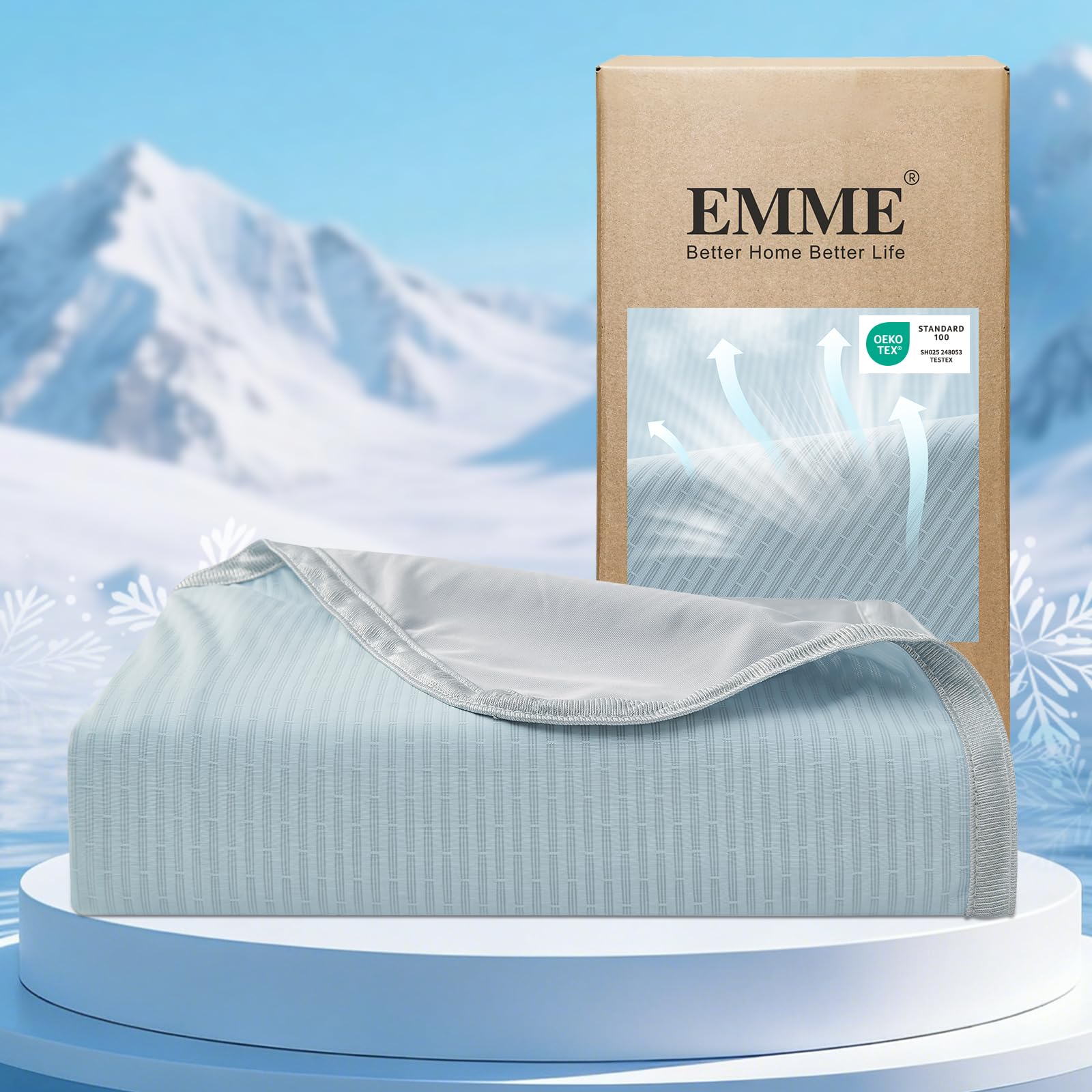 EMME Cooling Blanket King Size (108"x90"), Q-Max 0.5 Cooling Blankets for Hot Sleepers, Ice Summer Blanket for Nights Sweats, Light Blue Lightweight Sheet for Bed