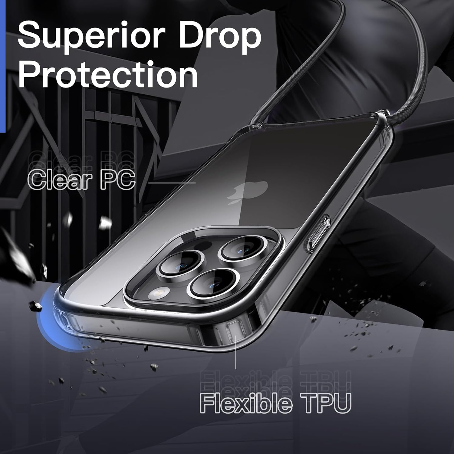 JETech Crossbody Case for iPhone 14 Pro 6.1-Inch with Adjustable Lanyard Strap, Clear Transparent Anti-Yellowing Shockproof Protective Phone Cover with Neck Cord (Space Black) - Image 4