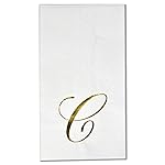 Gift Boutique 100 Gold Monogram Guest Napkins Letter C Disposable Paper Pack Elegant Metallic Golden Foil Dinner Hand Napkin for Bathroom Powder Room Wedding Holiday Baby Shower Decorative Towels