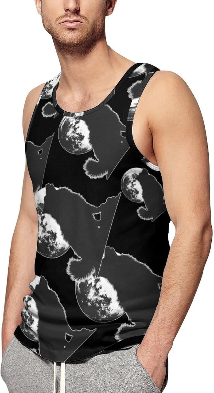 Chow Chow Dog Breed Full Moon Men's Tank Top Sleeveless Muscle Shirts Vest Beach T Shirts for Workout Gym