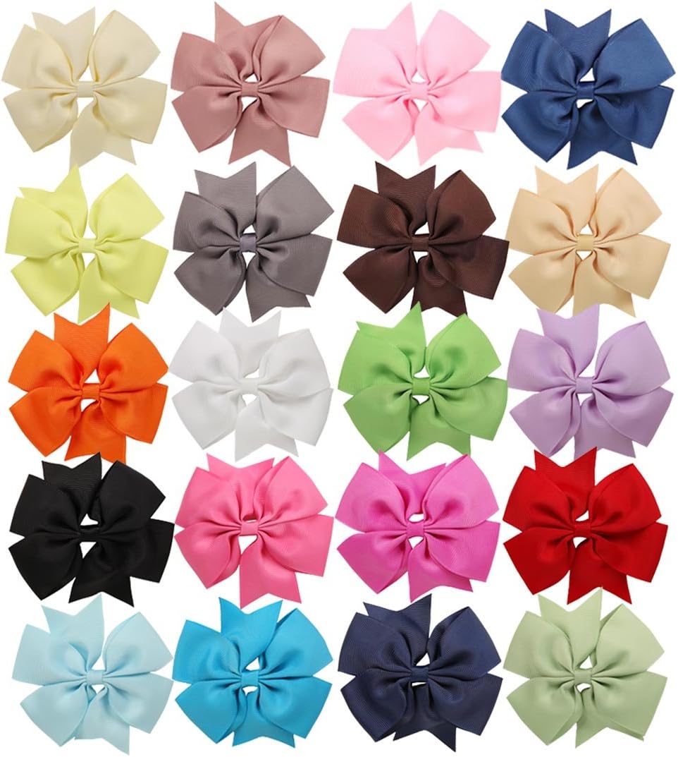 Barrettes 3" Grosgrain Ribbon Hair Bow Clips for Toddlers Baby Girls Kids 20Pcs