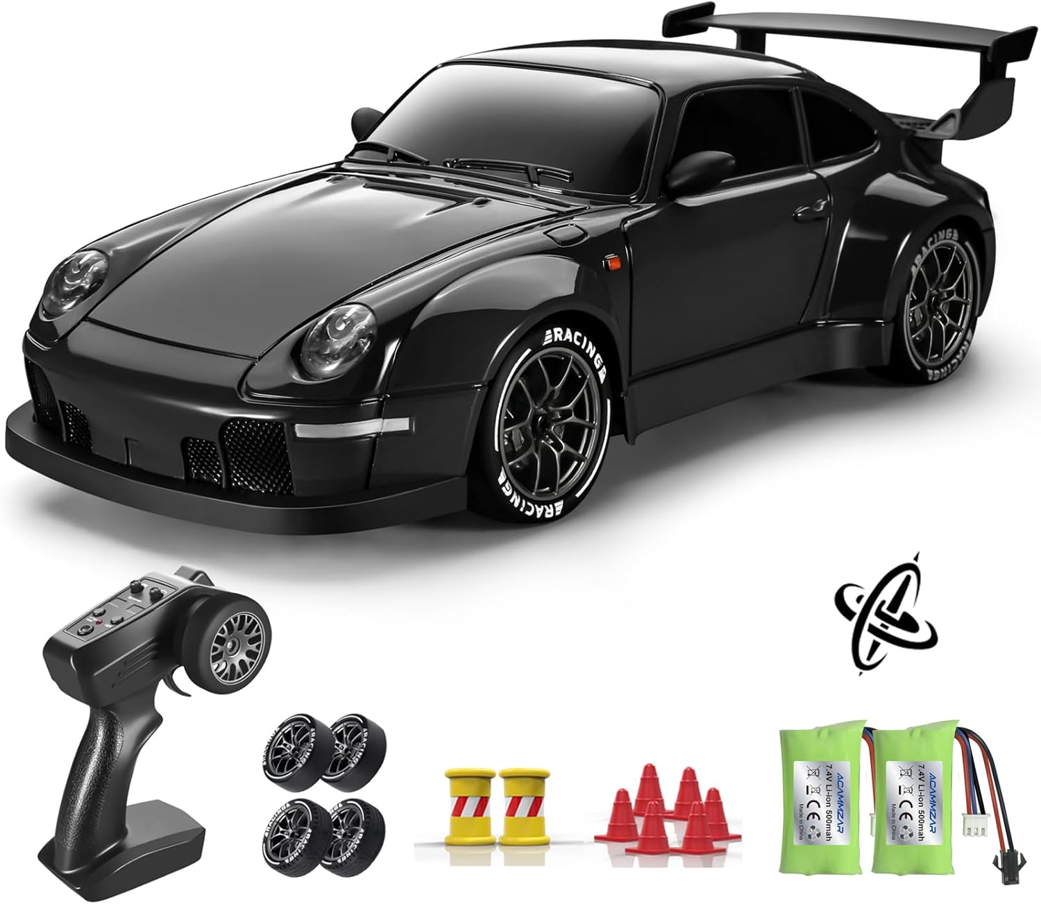 ACAMMZAR RC Drift Car Pro Upgraded with Gyro, 1:24 Full Proportional Remote Control Car, 25KM/H 4WD High Speed RC Cars with Lights, Extra Racing Tires, Vehicle for Adults Kids Boys Girls, Black