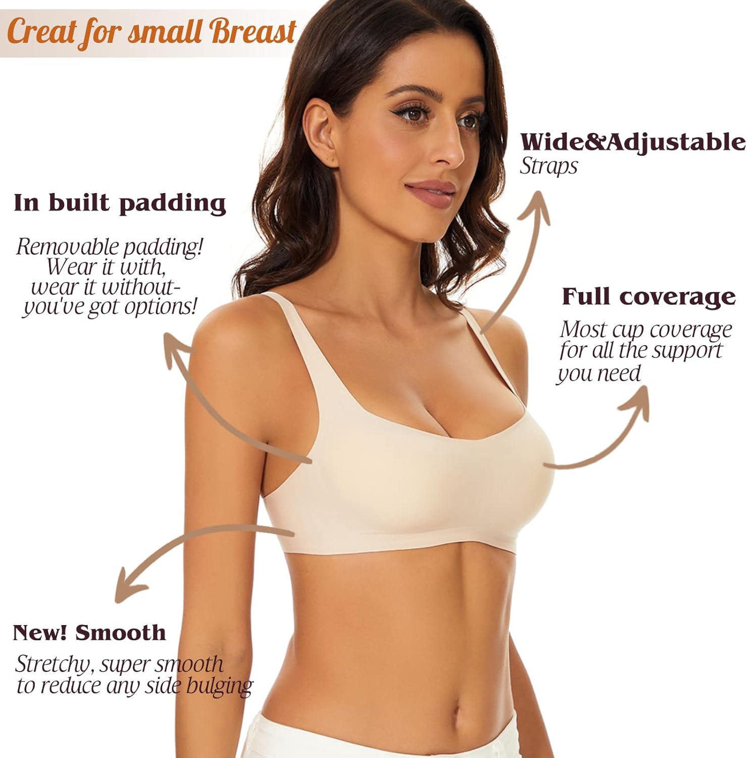 Seamless Bralette for Women Comfort No Show Square Neck Stretch Wireless Bra with Removeable Padding - Image 4