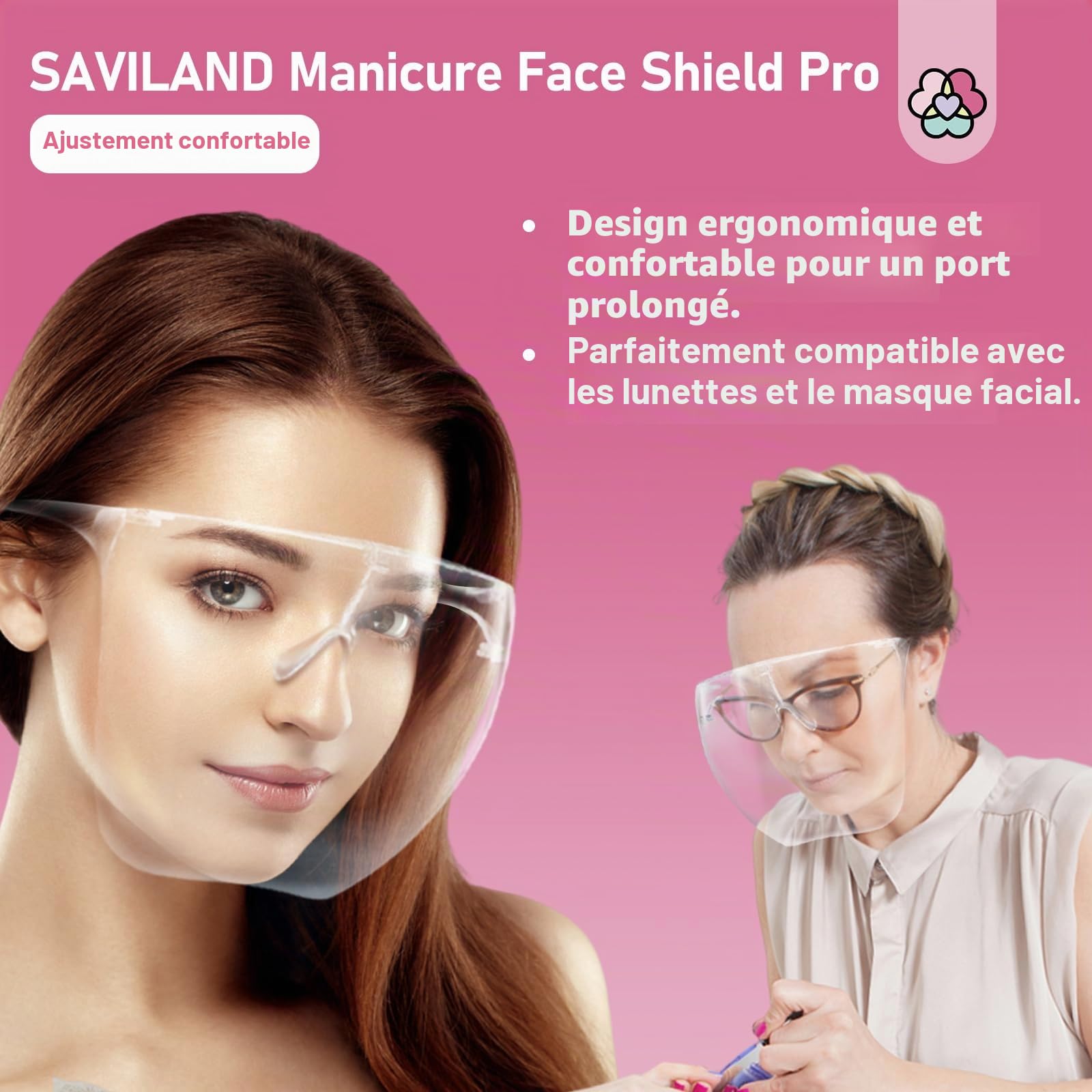 Saviland Protection du visage pour fraise à ongles : protection faciale extra transparente, protection contre la poussière, protection contre les éclaboussures des yeux, lunettes de protection