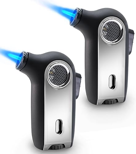 Urgrette Paquete de 2 encendedores de gas butano recargable, resistente al viento, encendedor de una sola antorcha de chorro, encendedor de bolsillo