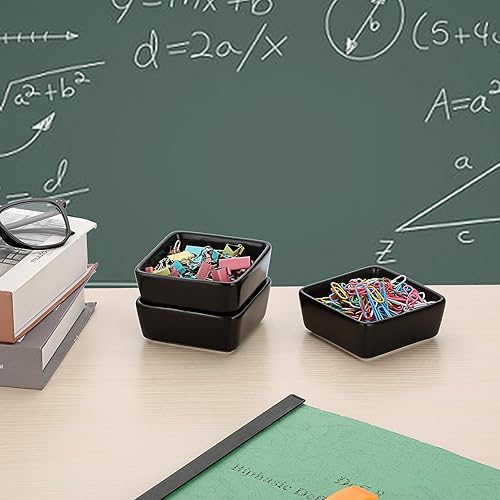 Miniatura 5 de BTSKT 4 soportes de clip de papel de cerámica para escritorio, organizador de clips de papel cuadrado, lindo soporte de clip para carpeta,