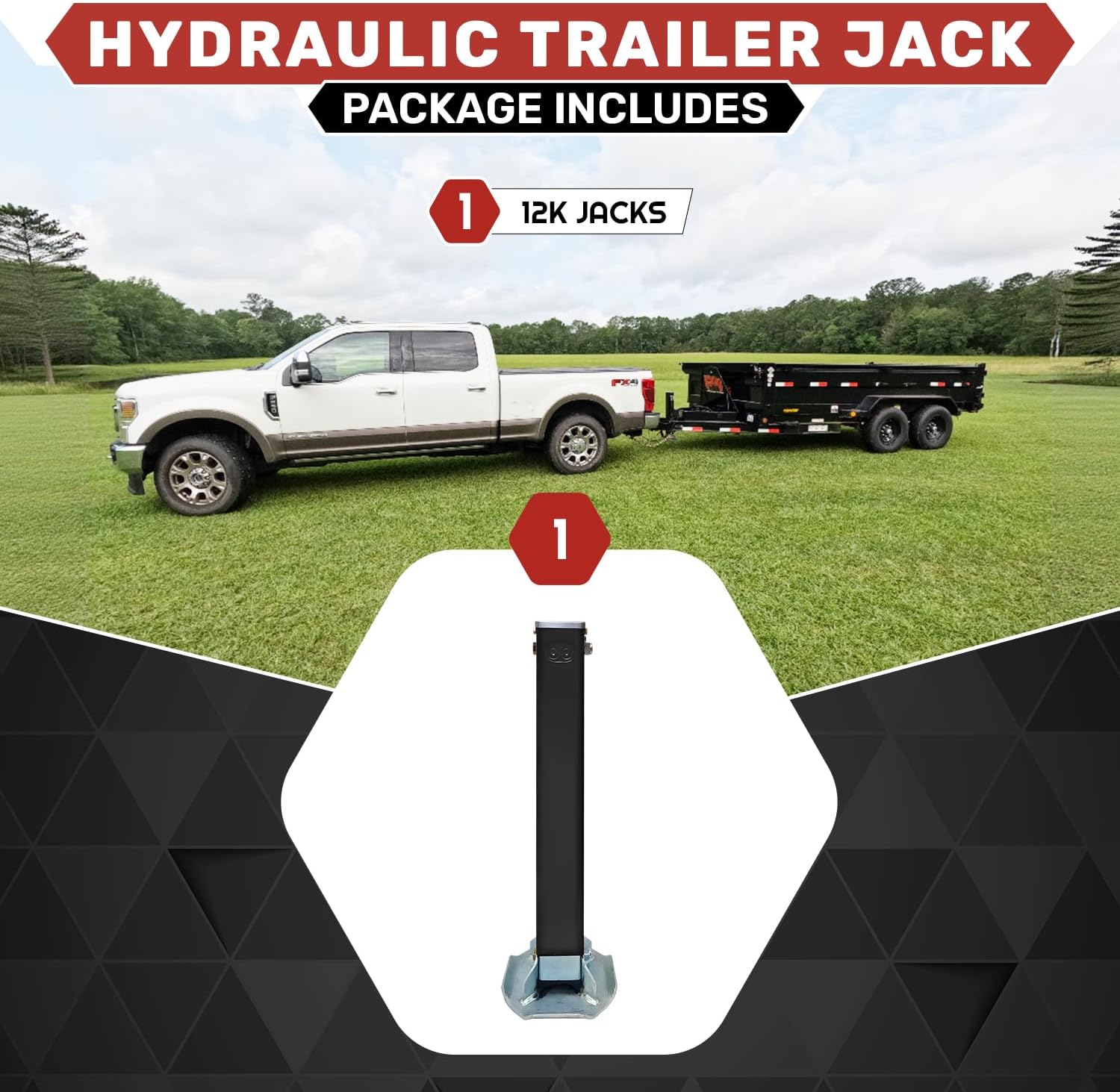 Hydraulic Trailer Jack (12,000 lb) - Power Jack 12K Double Acting, Lift Trailer Jack Stand (Bracket) (12k Weld on) PFJ-12K