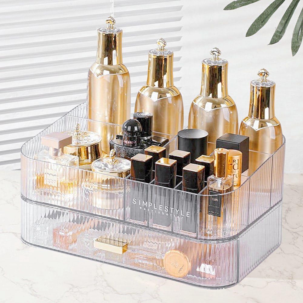 PLINJOY Makeup Organizer with Drawers Stackable Skincare Cosmetic Makeup organization for vanit Bathroom Desk Countertop