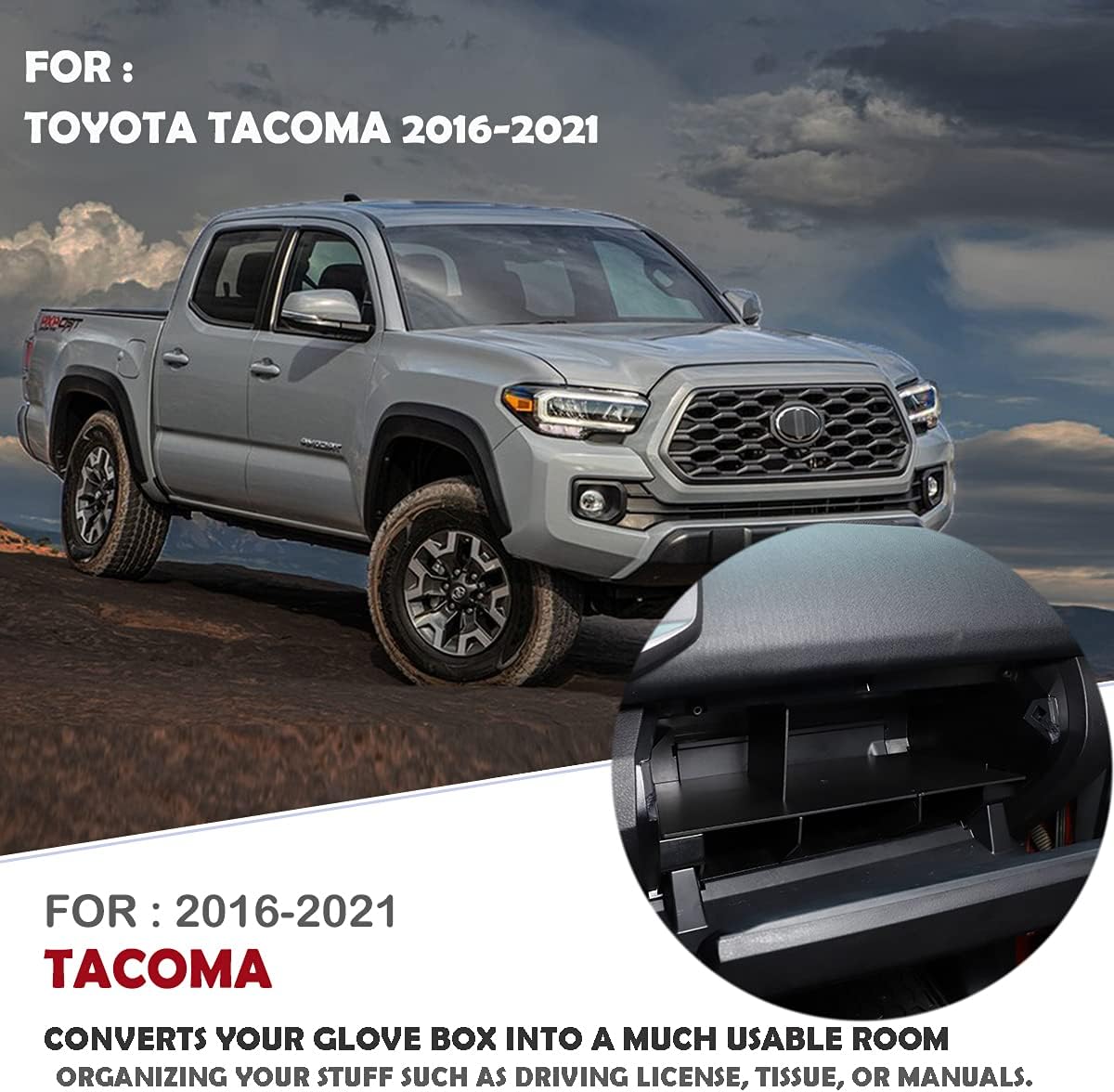CHEAYAR for Toyota Tacoma 2016-2023, Glove Box Organizer, Compartment Tray, Dividers, Shifter Storage Interior Accessories 3 Pcs