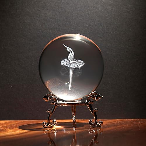 Pesos de papel de 60 mm con bailarina de ballet grabada con láser 3D en cristal - Diseño de bailarina elegante de 2.3 pulgadas con soporte,