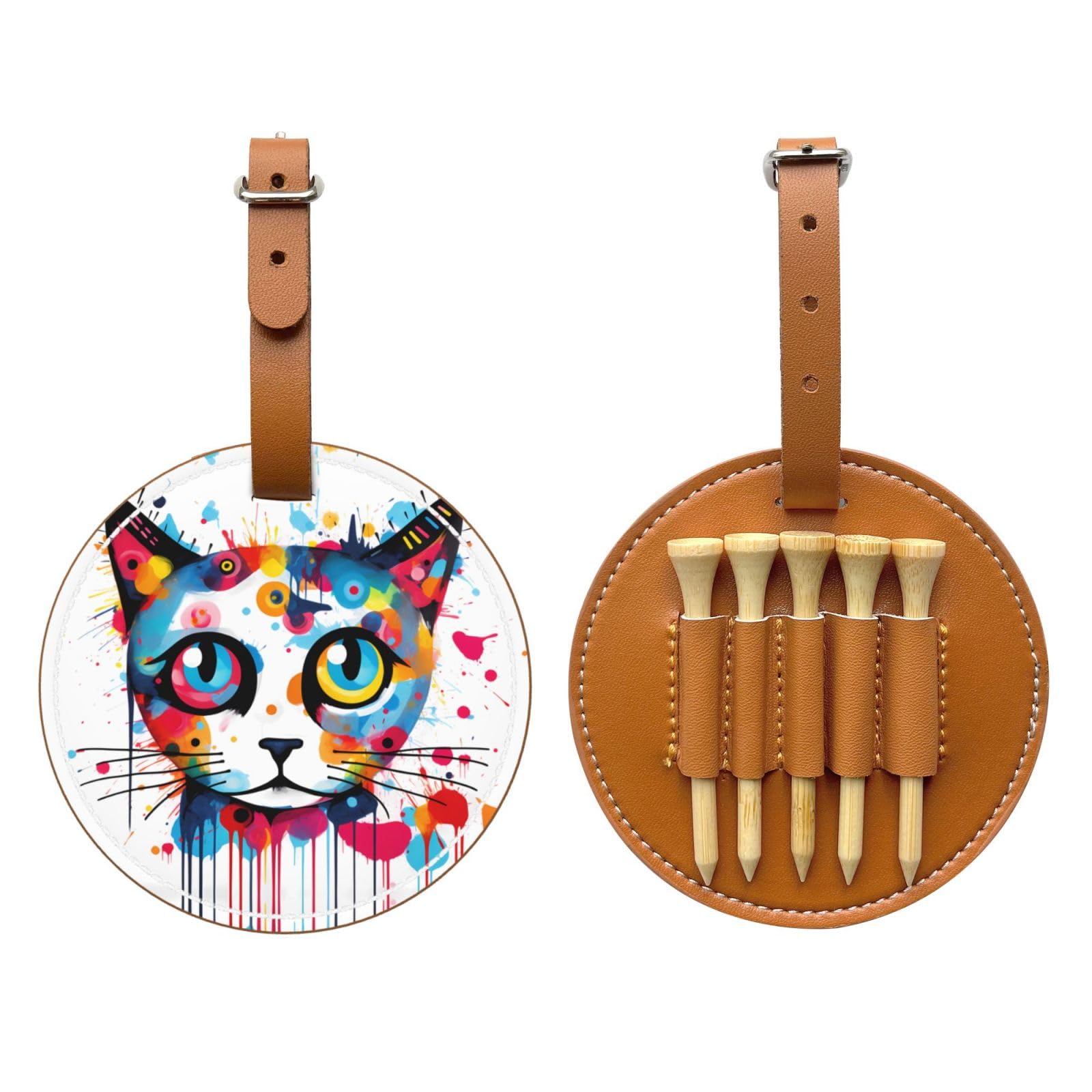 Graffiti Cat Head Brown Printed golf tee storage bag - portable design, easy to organize tee
