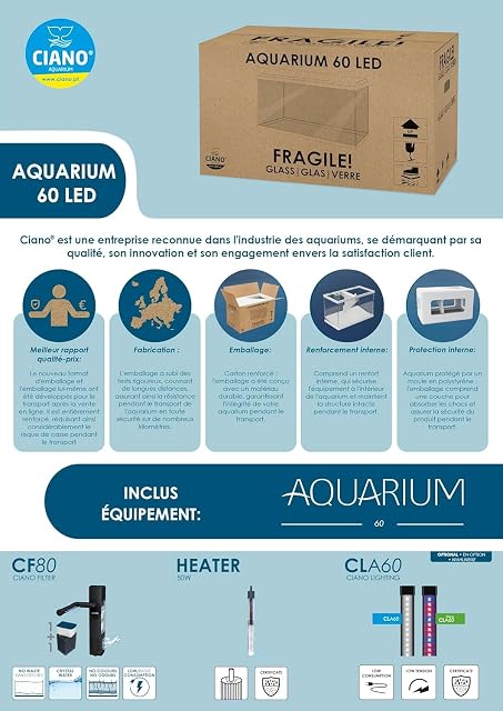 Foto 4 de 8 de Ciano, Acuario 60 Negro, para Peces, Equipado con Filtro, consumibles, LED y calefacción, 58L
