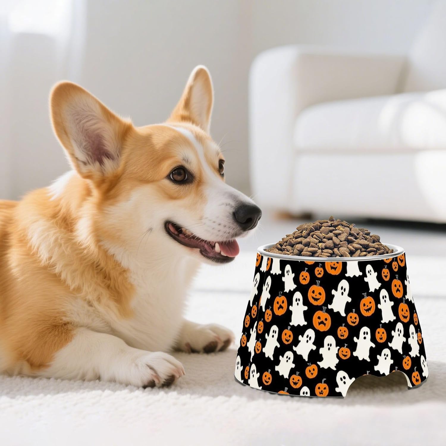 Halloween Pumpkin Raised Pets Water Bowl with Stand Stainless Steel Pets Basic Bowls for Loving Pet Comfort Feeding