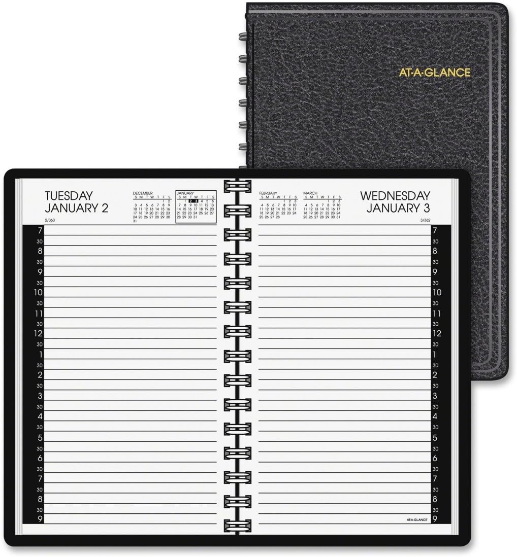2014 Professional Daily Appointment Book, January-December, Half-Hourly Appointments, 4-7/8" x 8", Black Cover
