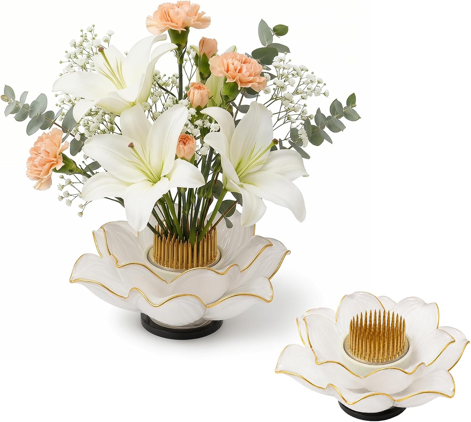 SSOBZELR Lotus Shape Brass Frog Floral Kenzan Flower Frog, Flower Frog Pin Holder Set Ikebana for Ikebana Floral Arrangement, Rustproof Flower Arranging Supplies for Vase（Fits vases 5in Wide or More）