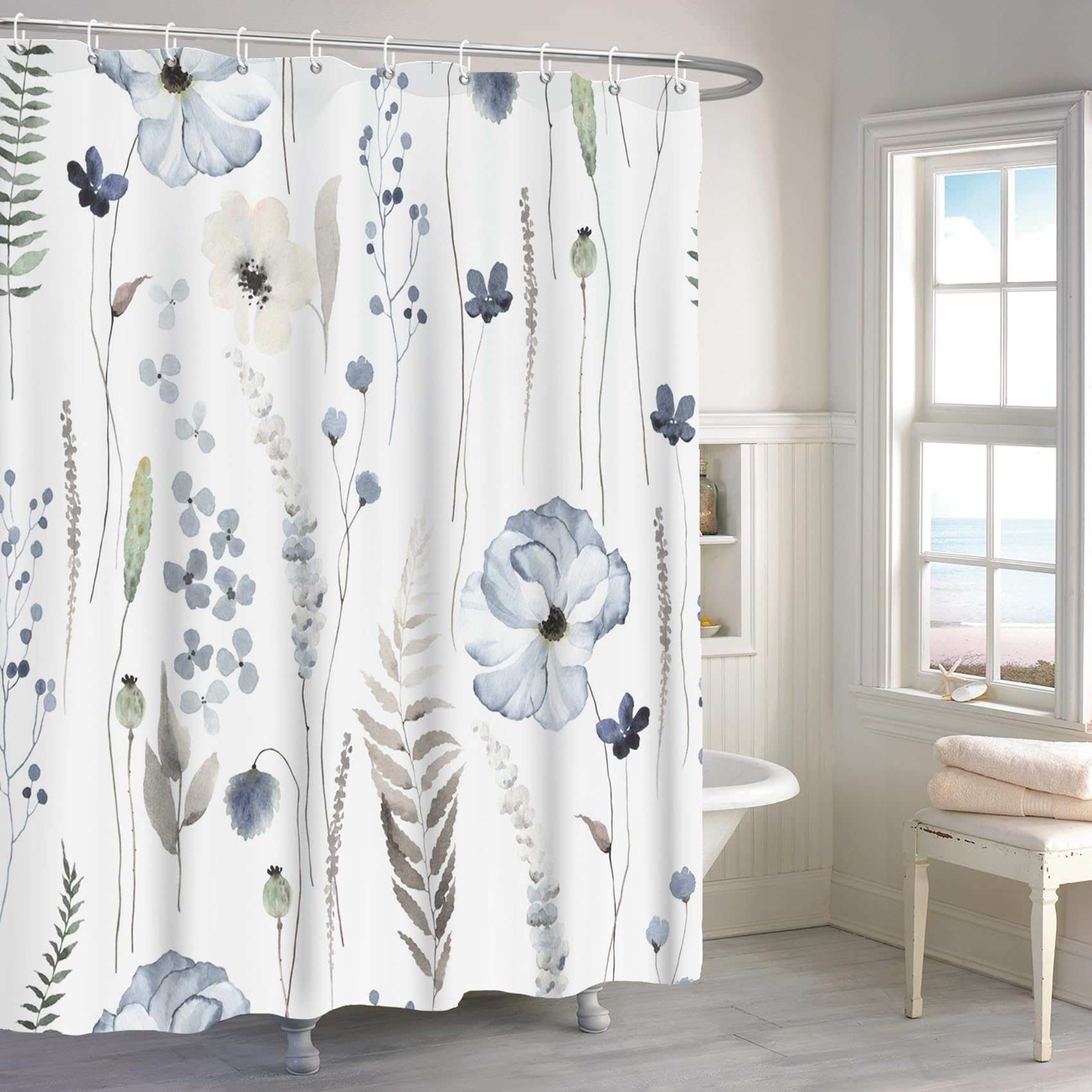 Rideau de douche anti éclaboussures en polyester floral
