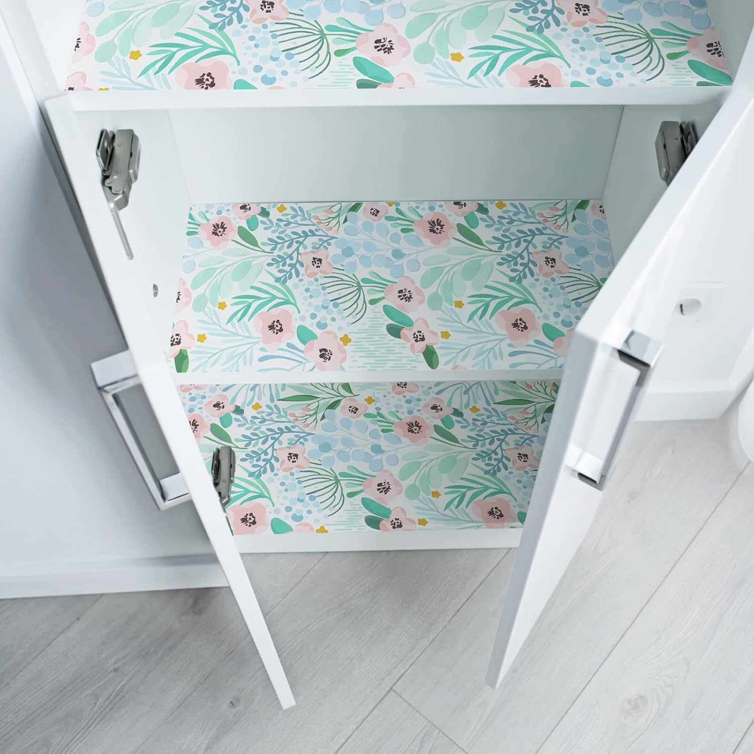 VaryPaper 17.7''x315'' Pink/Blue/Green Floral Wallpaper Peel and Stick Wallpaper Floral Decorative Contact Paper Self Adhesive Removable Wall Paper Roll for Bedroom Walls Shelf Liner Cabinets Drawer