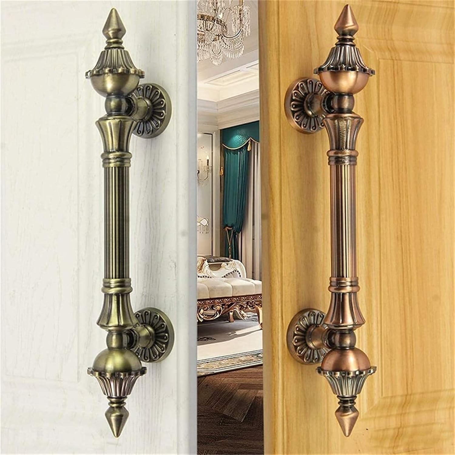 Hardware Surface Mount Handle, Entrance Gate Store Family Wooden Door Glass Door Door Lever Door Hardware Furniture Accessories(Color:Brass,Size:Hole spacing 185mm)