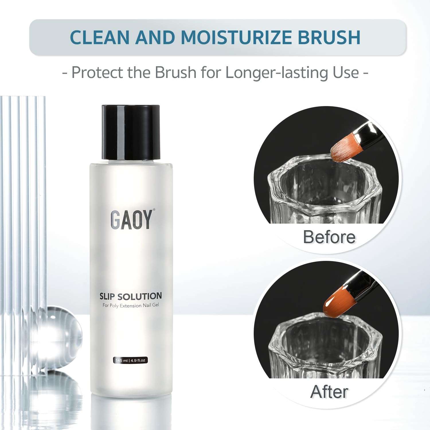 GAOY Slip Solution Kit for Poly Gel Nails, 145ml Nail Extension Gel Liquid Solution, Anti-stick Liquid with Brush and Dual Forms for Nail Art DIY