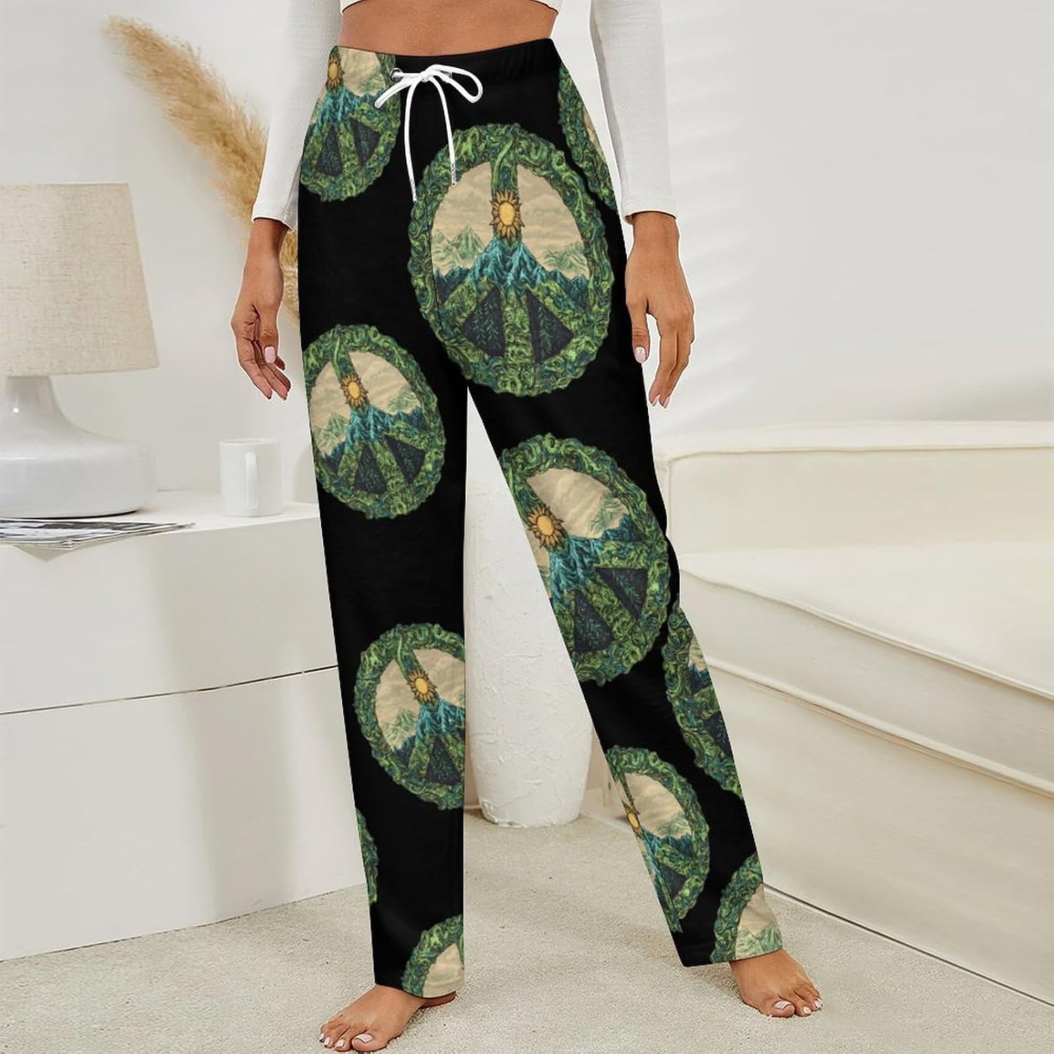 Peaceful Landscape Flannel Pajama Pants Women Soft Fleece Sleep Pj Lounge Bottoms