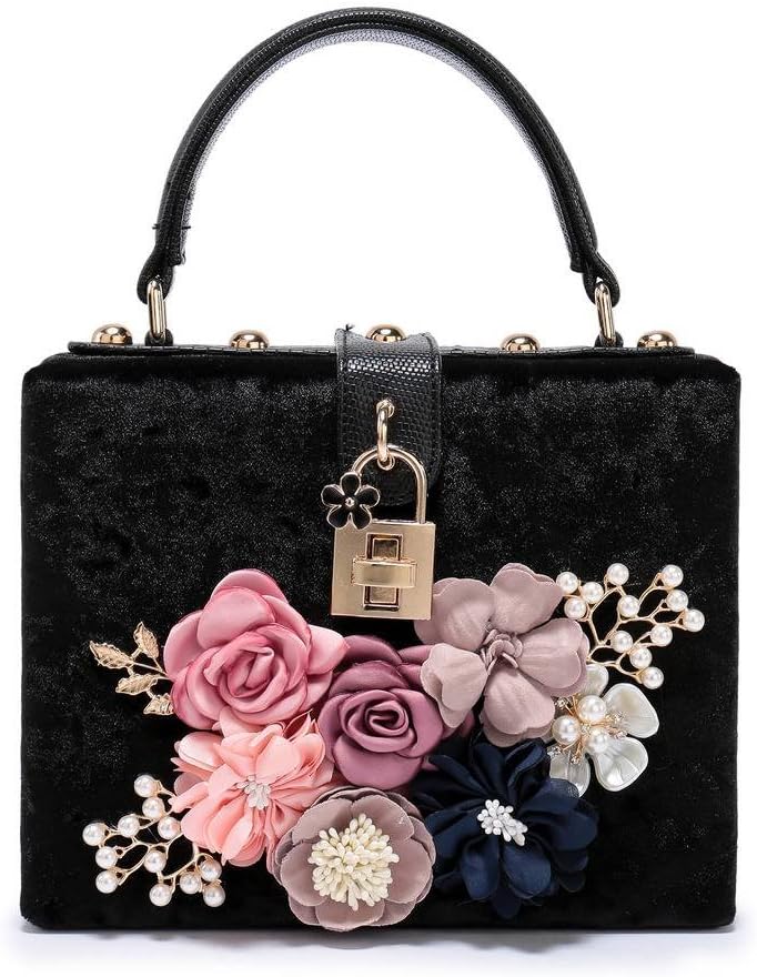 Embroidery Round Evening Clutch Handbag Clutch Purse with Flower For Prom Cocktail Wedding Women