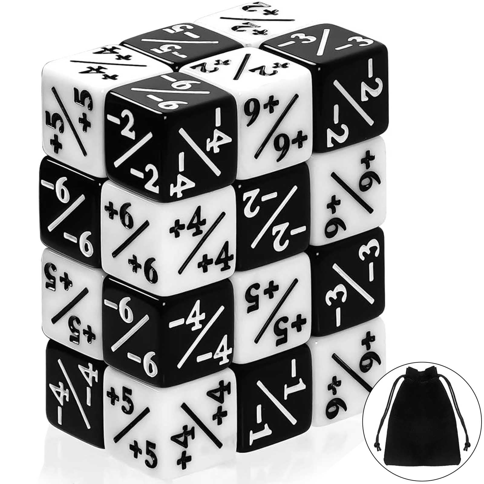 Xrten 24Pcs Dice Counters, Positive and Negative D6 Dice Counters Set, Token Dice for MTG CCG, Card Gaming Accessory