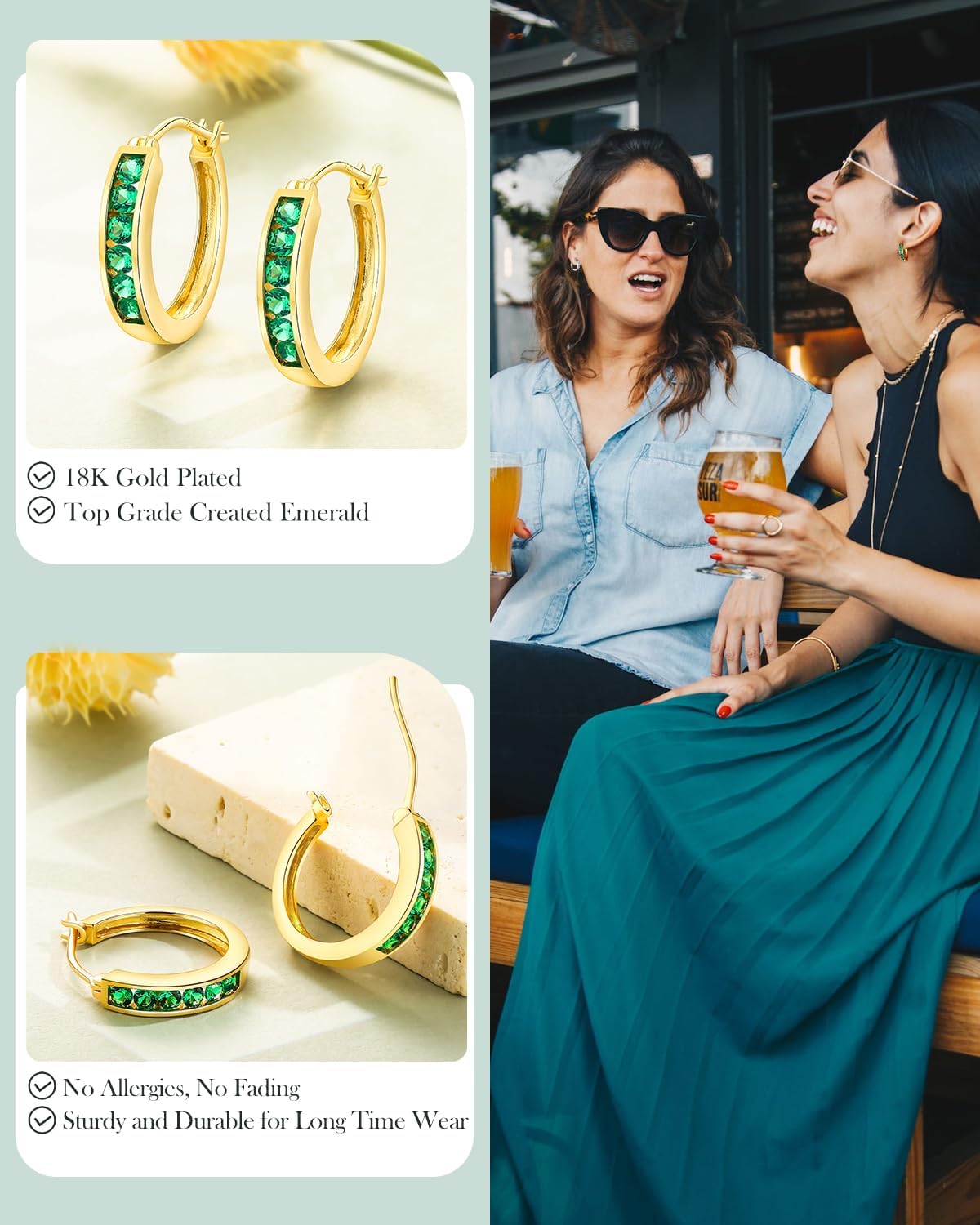 14K Gold Plated/925 Sterling Silver 18mm Birthstone Hoop Earrings for Women Hypoallergenic Lightweight Colorful Hoops (with Gift Box) - Image 3