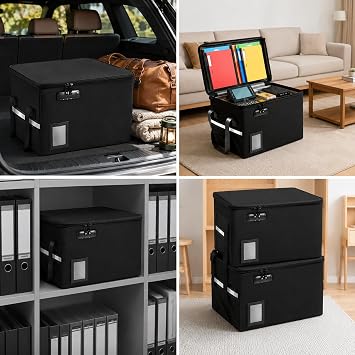 File Box with Lock 5200F with Heat Insulated, Large Fireproof Box File Storage Organizer Anti-Static,Collapsible Fireproof Document Filing Box with Handle,Portable Home Office Safe