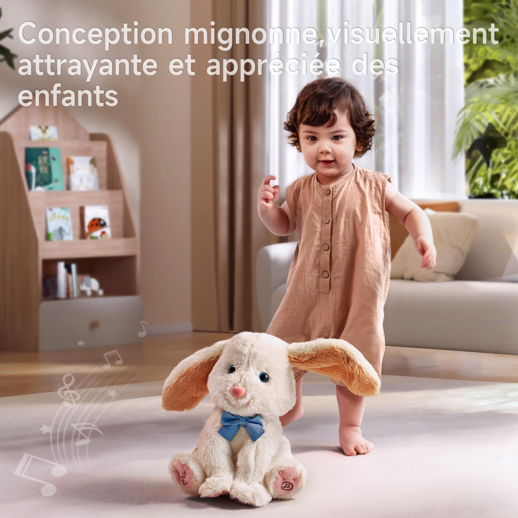TUMAMA Kids Jouet Peluche Lapin, Animaux Interactifs, Électrique Jouet Lapin Qui Chante et répète, secouer Les Oreilles, Jouet Fille 1 2 3 Ans, Cadeau bébé