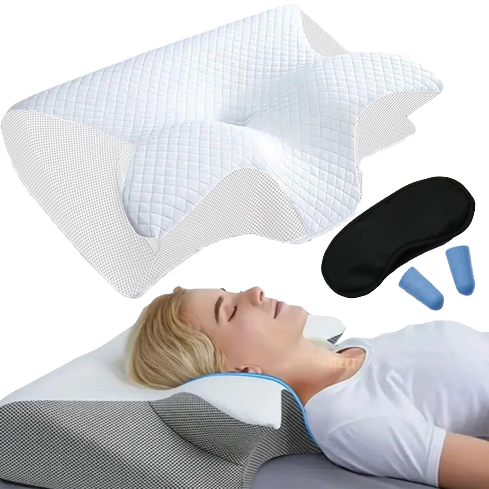 Cuscino Cervicale Ergonomico In Memory Foam, Adatto A Tutte Le Posizioni Di Sonno, Federa Lavabile, Allevia Il Dolore Al Collo E Alle Spalle, Bianco