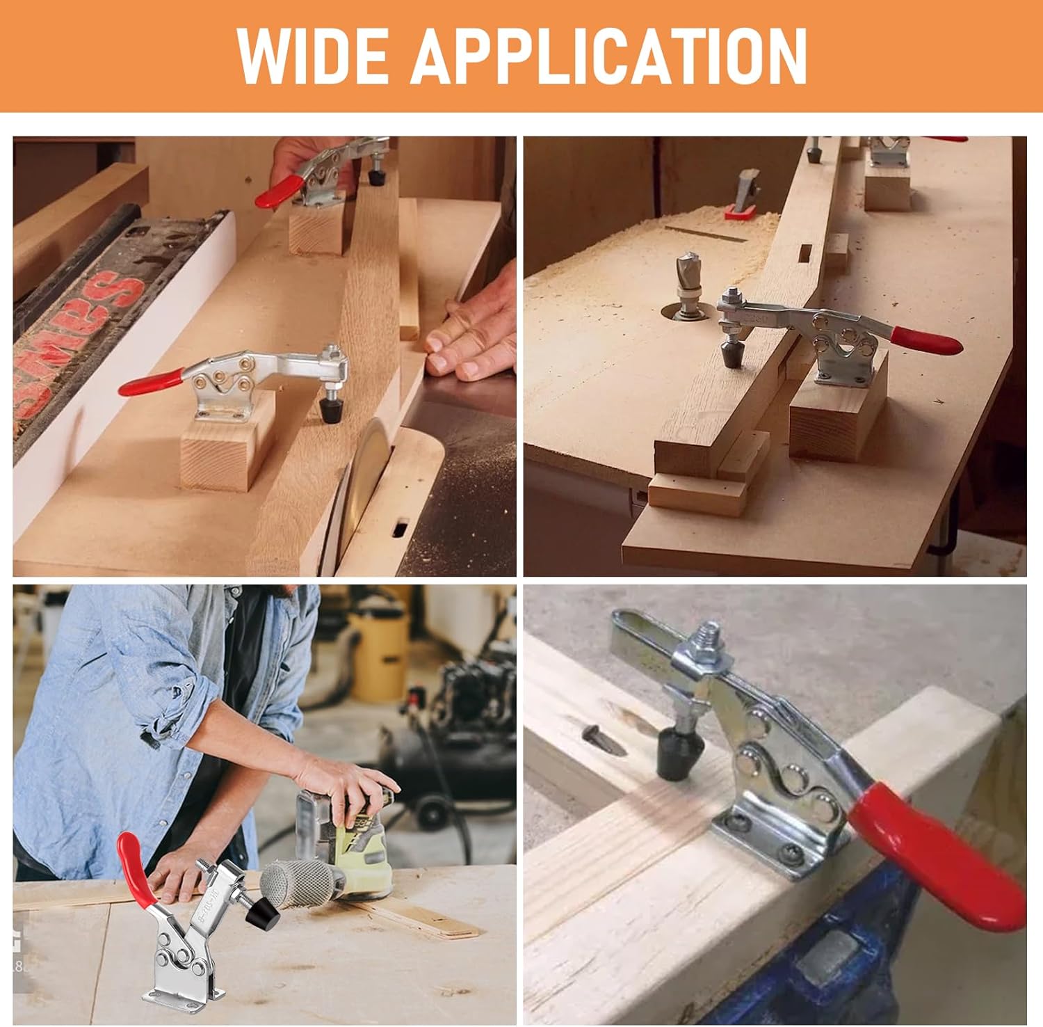 12 Pack 201B Toggle Clamps, Hold Down Clamp 220Lbs Holding Capacity Quick Release Horizontal Clamps with Rubber Pressure Tip for Woodworking Jigs and Fixtures, Welding, Drill Press, Crosscut Sled