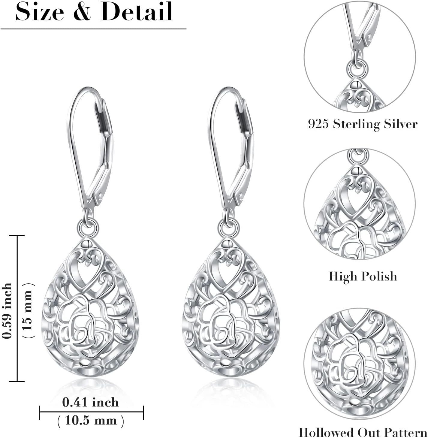 925 Sterling Silver Filigree Dangle Drop Earrings Daisy/Lotus/Rose Flower/Moonstone Leverback Teardrop Earrings for Women Infinity Celtic Knot Daisy Lotus Jewelry for Mothers Day - Image 5