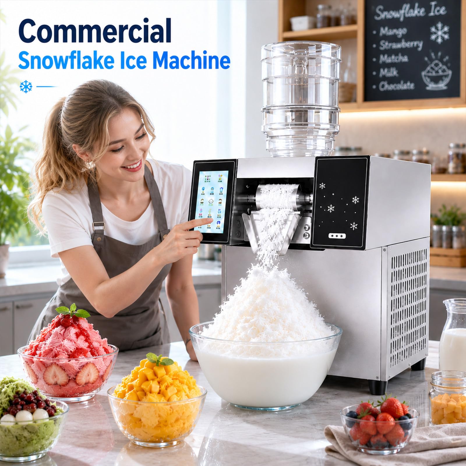 Gewerbliche Flockeneismaschine, 180–400 Kg/24 H Schabeeismaschine, 3S Schnellkühlung, Edelstahl,Flockeneisbereiter für Desserts & Eiscreme, Geeignet für Partys Gewerblichen Einsatz HS300Kg