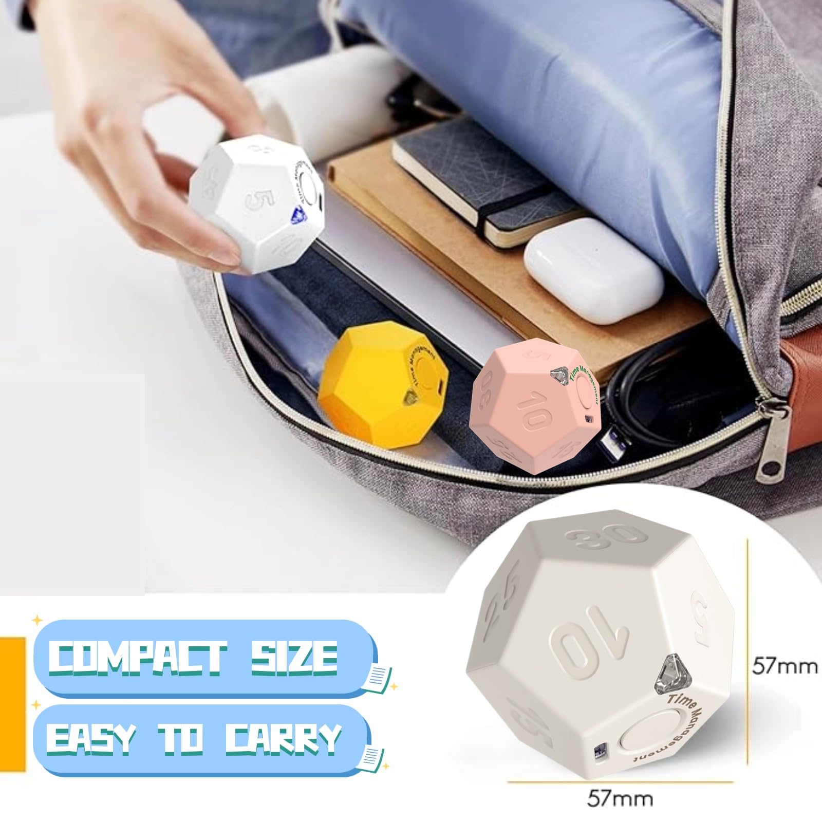 Minuteur Numérique Rechargeable à Bascule – Pomodoro, Cuisine, Sport, 3 Alarmes, USB-C - 4