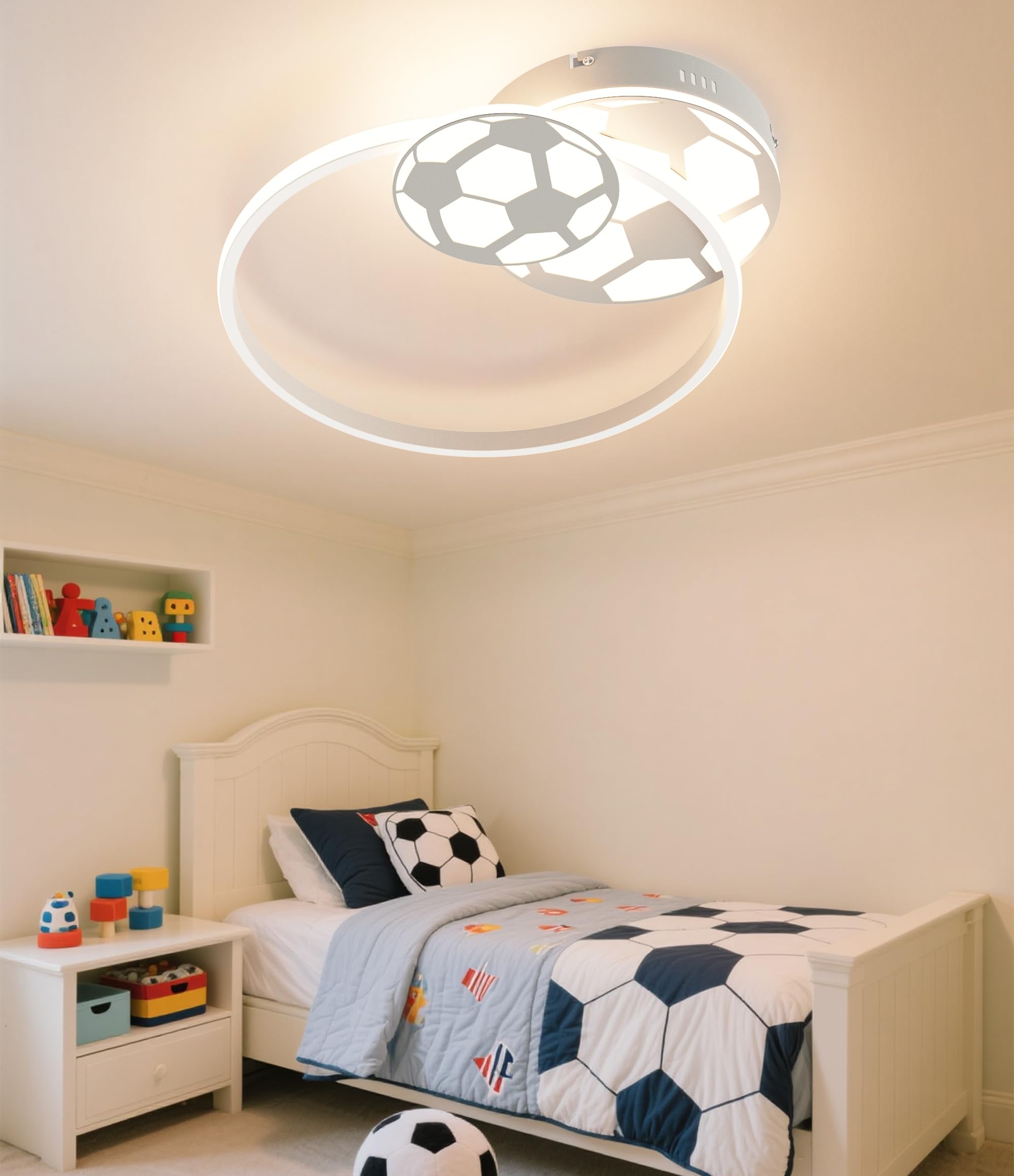 46CM 36W Lampara Infantil Techo, Lámpara de techo Fútbol LED Regulable con Control Remoto 3000-6000K, Lámpara LED para habitacion de bebé Plafon Led Techo para Dormitorio