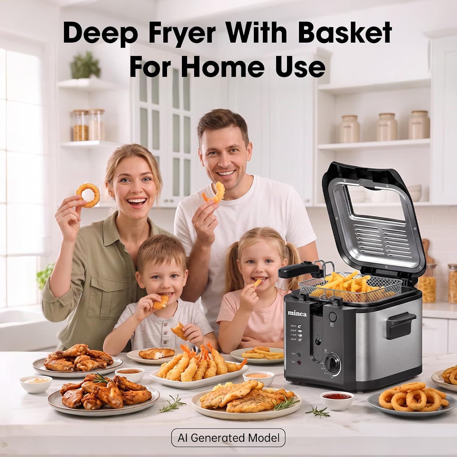 minca electric deep fryer with basket: Temperature control 265-375F