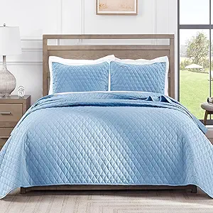 Exclusivo Mezcla Reversible Twin Quilt Bedding Set with Pillow Sham, Lightweight Quilts Twin Size, Soft Bedspreads Bed Coverlets for All Seasons - (Sky Blue, 68"x88")