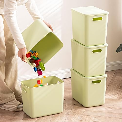 Miniatura 8 de 4 paquetes de grandes cestas de almacenamiento de plástico blanco, cofre de juguetes con tapas y asa, contenedores organizadores para bebés, niños,